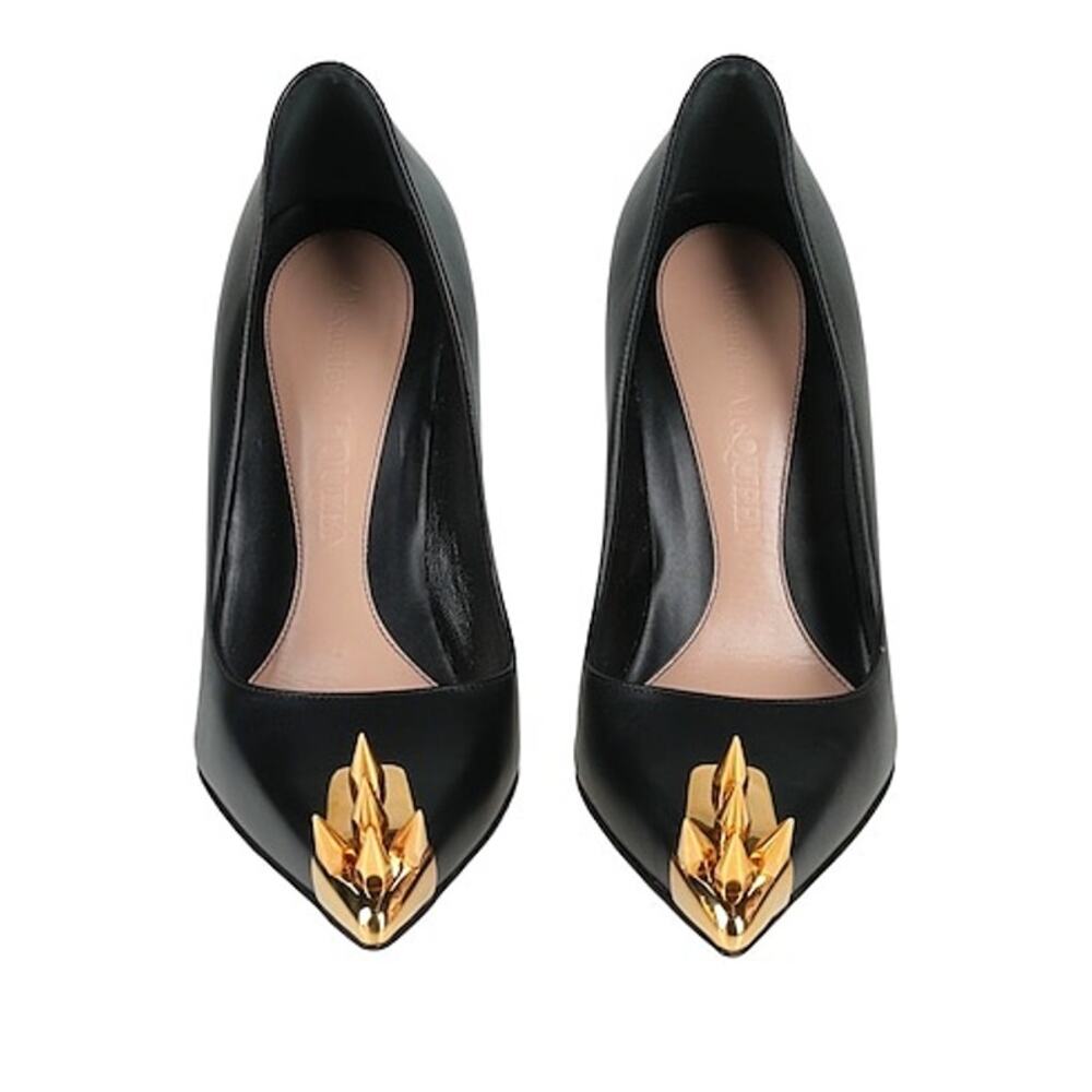 Alexander McQueen Black & Gold Studded Pointed Toe stiletto Pumps IT 39